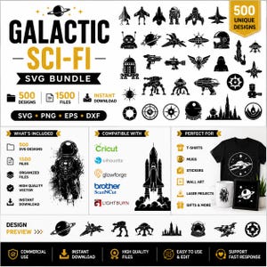 Galactic Sci Fi SVG Bundle Inspired by Space Saga Characters for Cricut and Silhouette Digital Download Cut Files
