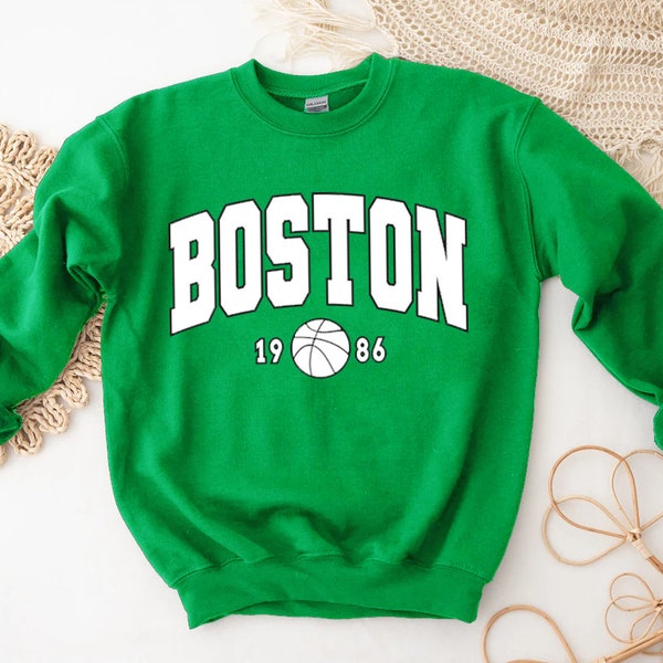 Boston Basketball 1986  Irish Green Sweatshirt, Boston Basketball Team Sweatshirt, American Football Sweatshirt, Sport Unisex Sweatshirt