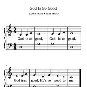 God Is So Good | Easy Piano | LARGE PRINT | Hymn Digital Download | Sunday School |Praise and Worship | Piano Lessons For Beginners