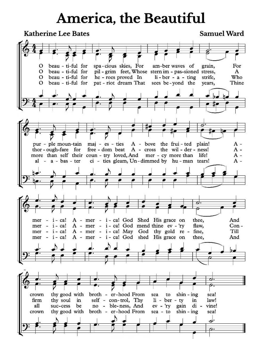 America the Beautiful Hymnbook Version Digital Download | Print at Home ...