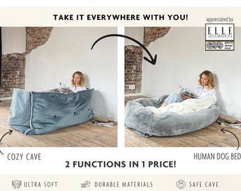 Human Dog Bed with Cozy Cave function | Anti-depression Stress Relief Gadget | Reduce Anxiety, Cuddle Cave, Dog Bed for Humans, Cuddle Sack