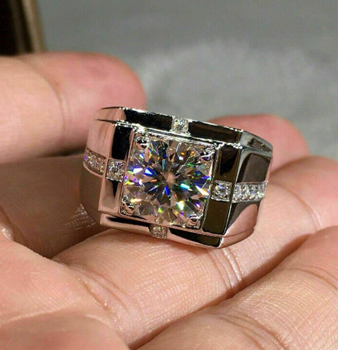 Men's Engagement Ring, Men's Birthday Gift, 14K White Gold, 2 Ct