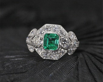 2.2Ct Emerald, Engagement Ring, 14K White Gold, Ring For Women, Personalized Gift, Wedding Ring, Anniversary Gift, Proposal Ring, Gold Ring