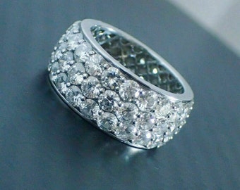 Banda de diamantes de boda, anillo con pavé, banda de diamantes para el pulgar, banda de eternidad completa, diamante de 4,0 qt, oro blanco de 14 qt, banda de eternidad completa, anillo de plata