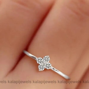 Gift For Mom, Solitaire Flower Ring, 14K White Gold, Gift For Her, 1.56 Ct Round Cut Diamond, Delicate Ring For Women's, Birthday Gift, Ring