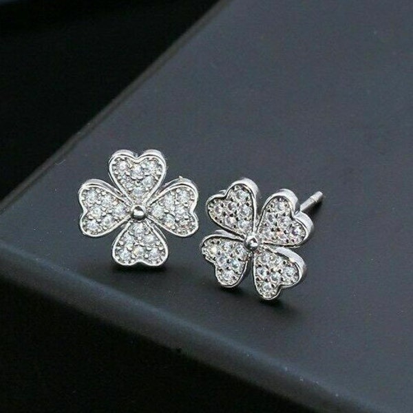 Tiny Studs, Stud Earrings, Floral Engagement Earrings, Girls Daily Wear Earrings, Best Gift For Her, 14K White Gold, Flower Diamond Earrings