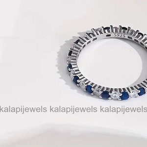 Full Eternity Ring, Sapphire Ring For Her, Gift For Mom, Tiny Ring, Engagement Ring, 14K White Gold, Proposal Ring, 1.52Ct Round Cut Diamond