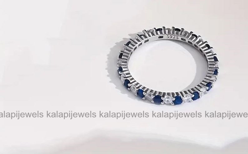 Full Eternity Ring, Sapphire Ring For Her, Gift For Mom, Tiny Ring, Engagement Ring, 14K White Gold, Proposal Ring, 1.52Ct Round Cut Diamond