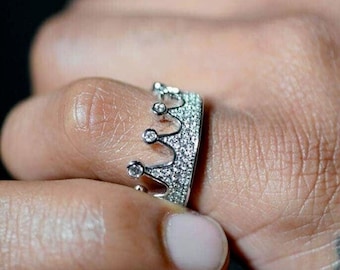 Anillo de corona de reina, anillo de mujer, anillo de diamantes de mujer, anillo de boda, regalo para ella, anillo de oro blanco de 14 k, anillo delicado, regalos personalizados