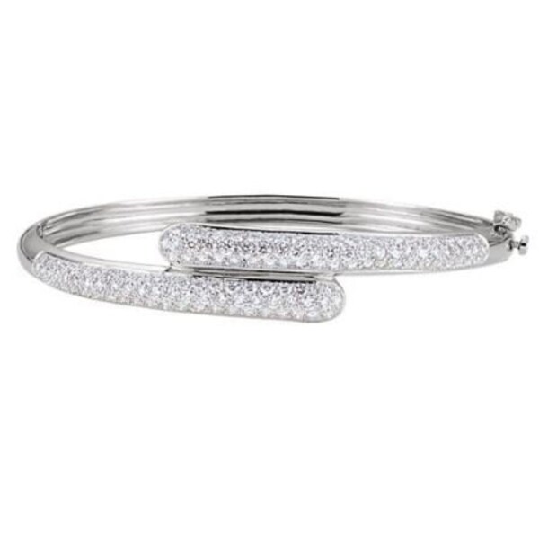 Bangle Bracelet, Bangle Bracelet For Women Gold, Bypass Diamond Bracelet, Bangle Bracelet Silver, 14K White Gold Plated, 1.52 Ct Diamond