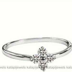 Gift For Mom, Solitaire Flower Ring, 14K White Gold, Gift For Her, 1.56 Ct Round Cut Diamond, Delicate Ring For Women's, Birthday Gift, Ring