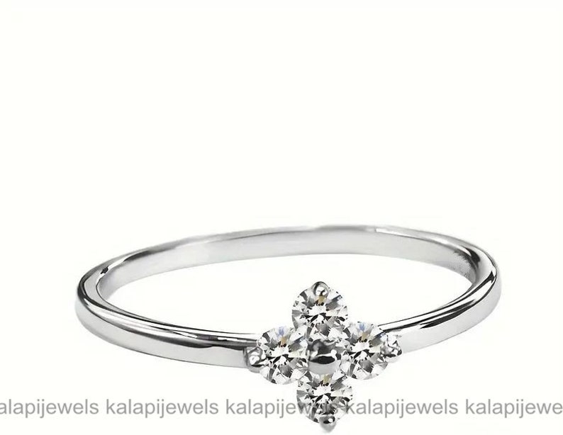 Gift For Mom, Solitaire Flower Ring, 14K White Gold, Gift For Her, 1.56 Ct Simulated Diamond, Delicate Ring For Women's, Birthday Gift, Ring