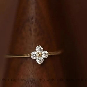 Gift For Mom, Solitaire Flower Ring, 14K White Gold, Gift For Her, 1.56 Ct Round Cut Diamond, Delicate Ring For Women's, Birthday Gift, Ring