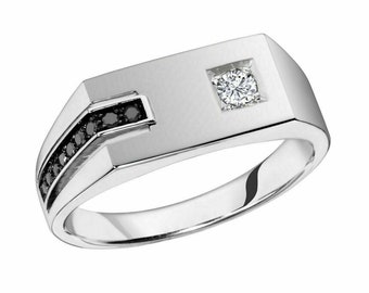 Banda para hombres, Anillo de bodas para hombres, Oro blanco de 14 qt, Anillo de compromiso, Anillo de diamantes de 1,42 quilates, Anillo de aniversario para hombres, Regalos para él, Anillo para hombres