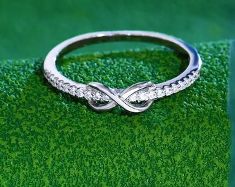 Anillo infinito para mujer, regalo para mamá, anillo de compromiso para ella, oro blanco de 14 quilates, diamante de talla redonda de 1,58 quilates, anillo de media eternidad para mamá