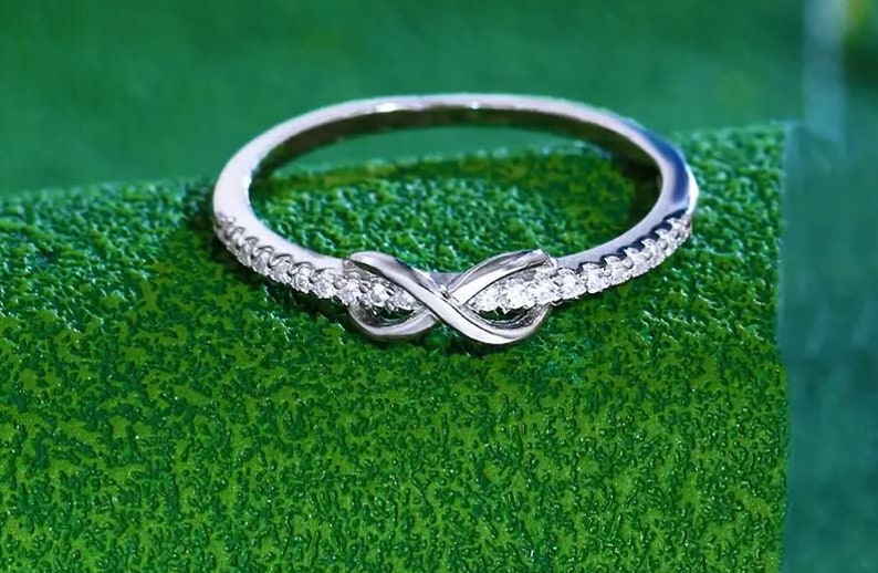 Infinity Ring For Women's, Gift For Mom, Engagement Ring For Her, 14K White Gold, 1.58 Ct Round Cut Diamond, Half Eternity Ring For Mom image 1