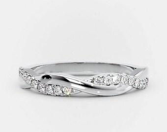 Twisted Eternity Band, 1.12 Ct Diamond Band, Anniversary Band, Criss Cross Ring, Engagement Band, 14K White Gold, Minimalist Band For Women