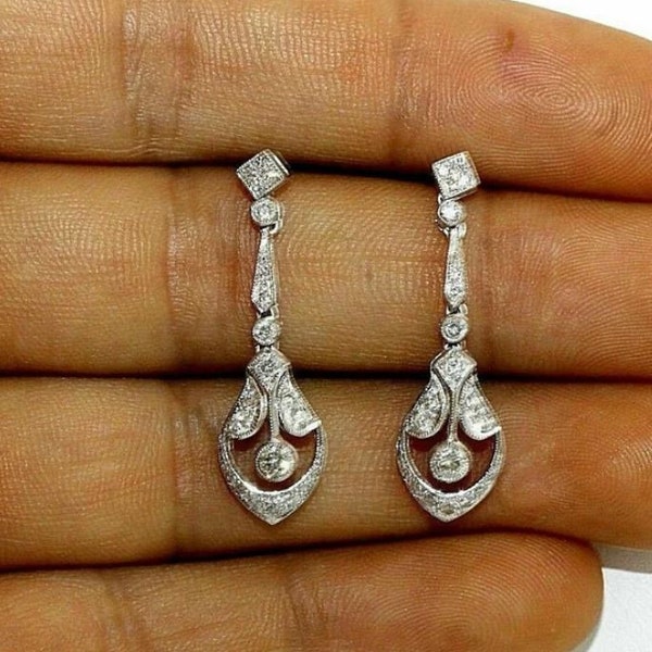 Pendientes de aniversario, Pendientes de boda colgantes, Pendientes de oro blanco de 14 quilates, Pendientes de compromiso, Pendientes de diamantes de 2,31 quilates, Pendientes de dama de honor