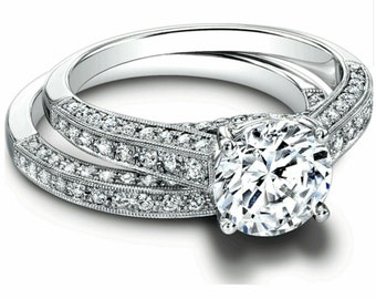 Women Bridal Ring Set, Engagement Jewelry, 2.3 Ct Colorless Moissanite Ring, Engagement Ring Set, 14K White Gold, Elegant Diamond Ring Set