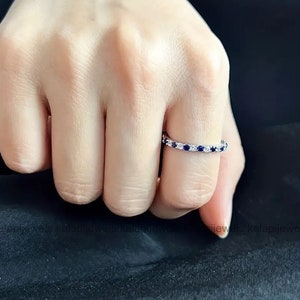 Full Eternity Ring, Sapphire Ring For Her, Gift For Mom, Tiny Ring, Engagement Ring, 14K White Gold, Proposal Ring, 1.52Ct Round Cut Diamond