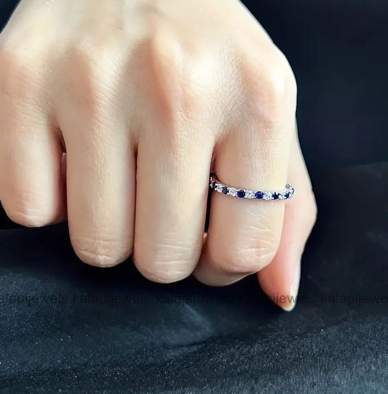 Full Eternity Ring, Sapphire Ring For Her, Gift For Mom, Tiny Ring, Engagement Ring, 14K White Gold, Proposal Ring, 1.52Ct Round Cut Diamond