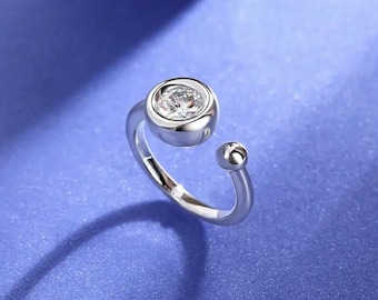 Anello regolabile, diamante a taglio rotondo da 1,56 ct, anello delicato per lei, regalo per la mamma, regalo per la festa della mamma, regalo di anniversario per la moglie, oro bianco 14K