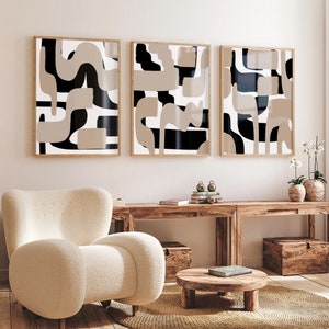 Modern Minimal Neutral Gallery Wall Art Set of 3 Black and Beige Abstract Art Farmhouse Decor Bedroom Wall Art, Living Room Art, Printable