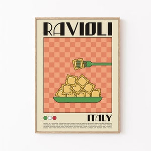 Ravioli Retro Poster, Pasta Print, Ravioli Wall Art, Retro Food Illustration, Kitchen Wall Art, Pasta Wall Art, Retro Pasta Poster, Kitchen