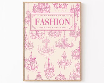 Pink Chandelier Fashion Print: Retro Vogue Wall Art (Digital Download)