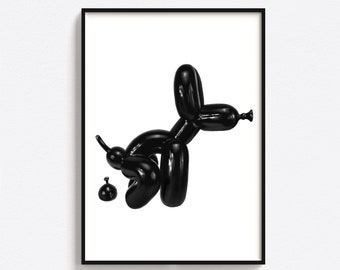 Funny Black Balloon Dog Bathroom Print (Digital Download)