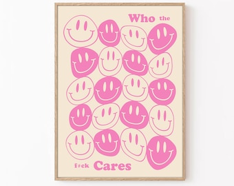 Smiley Face Poster: Pink Retro Wall Art (Digital Download)