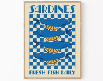 Sardines Retro Poster, Fish Print, Sardines Wall Art, Retro Food print, Kitchen Wall Art, Fish Wall Art Retro Sardines Poster, #4