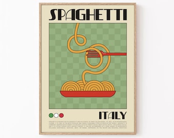 Spaghetti Retro Poster, Noodles Print, Spaghetti Wall Art, Retro Food Illustration, Kitchen Wall Art, Noodles Wall Art, Retro Noodles Poster