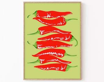 Küchen Deko, Adrette Küche Kunst, Wandkunst Küche, Poster Chillies, Chilli Dekor, rote Chilli, Dekoration, digitaler Download, printable Arts