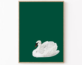 Green Colour Poster, Swan Poster, Y2K Poster, Minimalistic Print, Green Wall Art, Home Decor, Wall Decor, Trendy Wall Art, Printable Art
