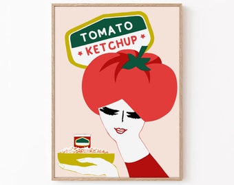 Retro Tomato Ketchup Kitchen Art Print (Digital Download)