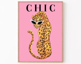 Poster Vogue à imprimé léopard : art de la mode rose Y2K (téléchargement numérique)