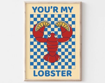 Retro Lobster Poster, Lobster Wall Art, Retro Seafood Print, Seafood Wall Print, Seafood Kitchen Wall Art, Retro Kitchen Wall Art, #3