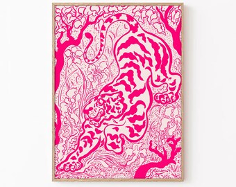 Pink Tiger - Kunstdruck, Retroästhetisches Zimmerdekor (Digitaler Download)