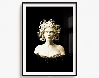 Gold Medusa Sculpture Print: Mythological Wall Art (Digital Download)
