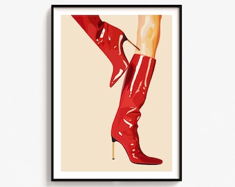 Red Boots Fashion Print: Retro Preppy Room Decor (Digital Download)
