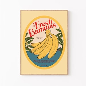 Arte de parede retrô moderna, impressão retrô de banana, pôster de banana retrô, impressão retrô para cozinha, impressão retrô para jantar, arte de parede de banana, DigitalDown2