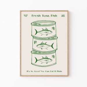 Tuna Fish Poster, Fish Wall Art, Sardines Print, Tuna Can Poster, Retro Fish Poster, Green Retro Print, Kitchen Wall Art, Kitchen Decor