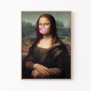 Mona Lisa Bubble Gum Print, Art mural éclectique, Alter Art Print, Mona Lisa peinture modifiée, Alter vintage Art, Bubblegum Mona Lisa Print