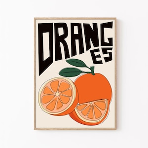 Kitchen Wall Art, Oranges Art Print, Oranges Wall Art, Citrus Fruit Poster, Kitchen Poster, Kitchen Decor, Retro Wall Art, Digital Wall Art