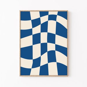 Retro Checkered Poster, Blue Colour Print, Trendy Retro Poster, Retro Checks Print, Home Decor, Wall Decor, Printable Art, Preppy Decor
