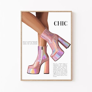 Trendy Retro Print, Retro Boots Poster, adrette Zimmer Dekor, Bar Cart Print, Retro Wandkunst, Vogue Magazin Cover ästhetisch