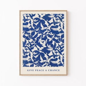 Vintage Dove Painting, Blue Vintage Wall Art, Peace Wall Art, Give Peace A Chance Poster, retro print, retro poster, blue retro poster