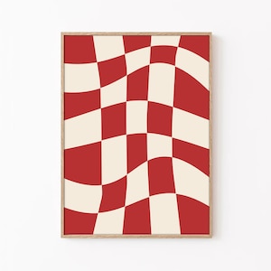 Stampa artistica da parete retrò a scacchi rossi (download digitale)