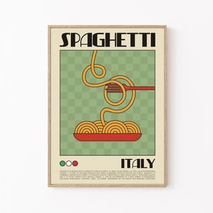 Poster retrò di spaghetti, stampa di tagliatelle, arte da parete di spaghetti, illustrazione di cibo retrò, arte da parete della cucina, arte da parete di tagliatelle, poster retrò di tagliatelle